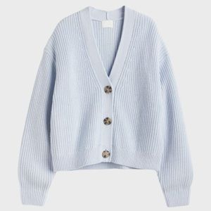 H&M Light Blue Button Up Rib Knit Cardigan Size Extra Small